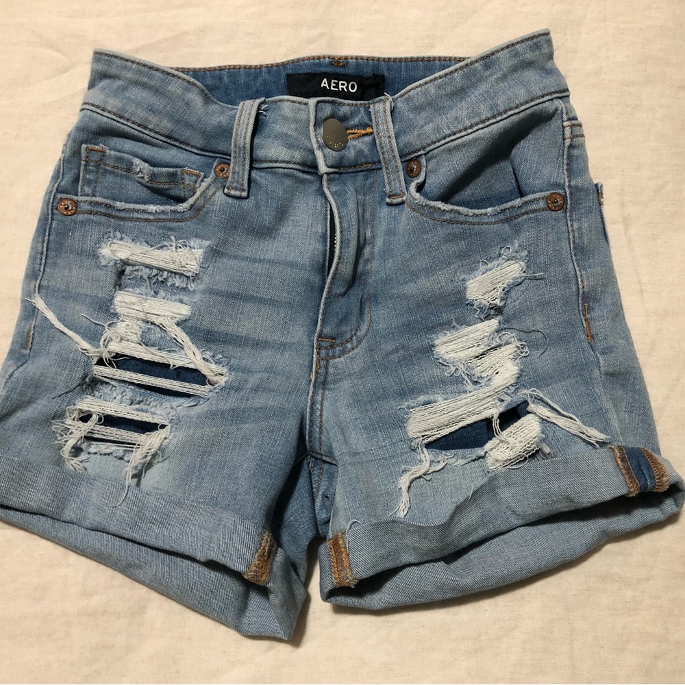 Aero High Rise Midi Jean Shorts Size 000